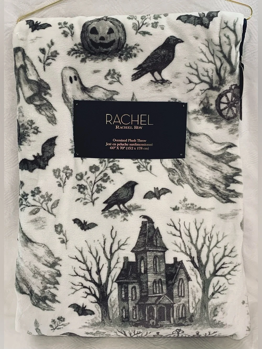 Rachel Roy Halloween Haunted House Spooky Ghosts Crows Pumpkins Throw Blanket